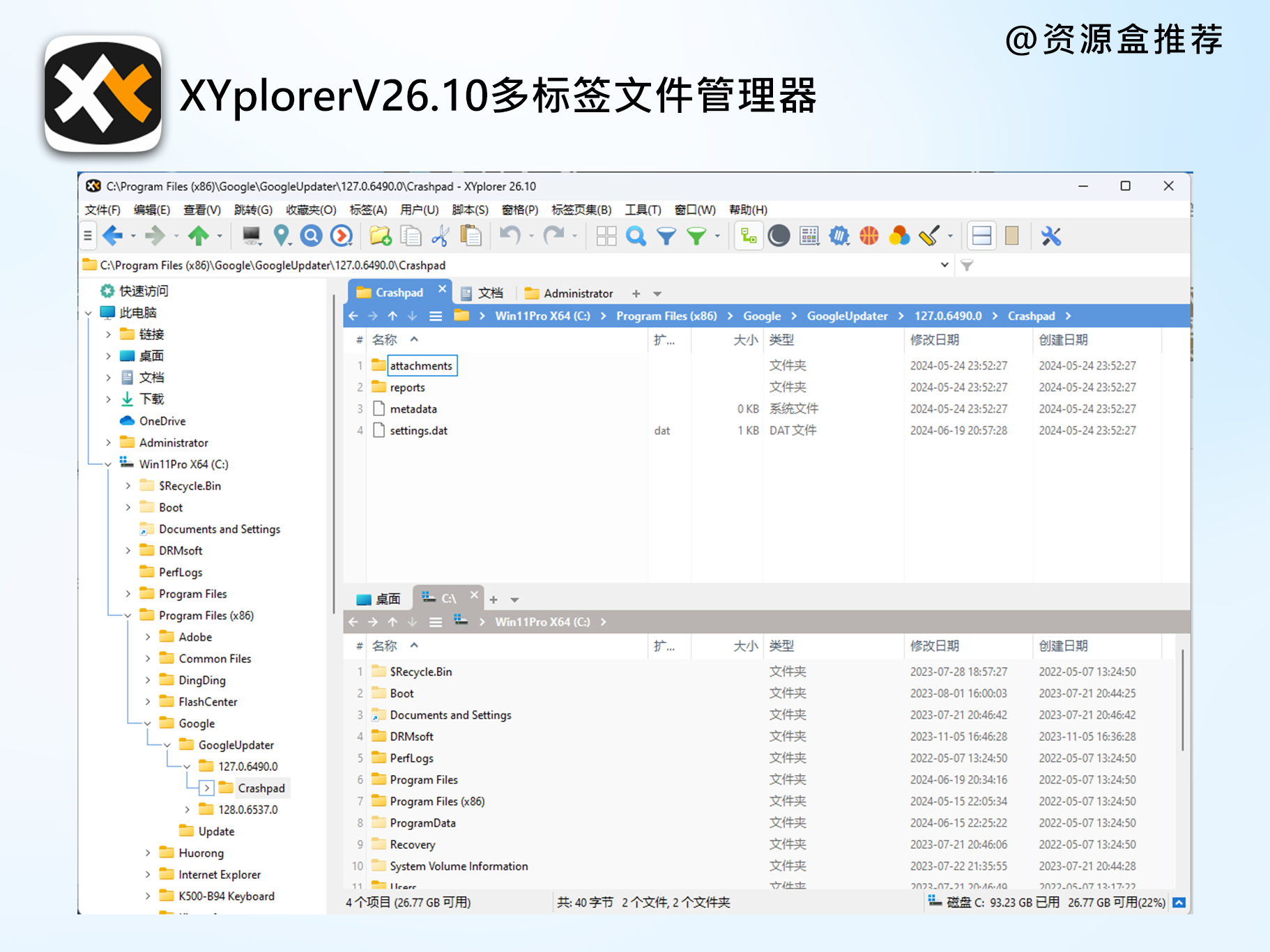 XYplorerV26.10多标签文件管理器中文绿色便携专业版